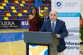 Intervención de Pedro Montiel. Ceremonia de clausura del Campeonato Europeo Universitario de Balonmano. Antequera. Julio de 2017