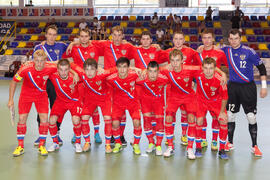 Jugadores de Rusia. Partido Rusia contra Bielorrusia. 14º Campeonato del Mundo Universitario de Fútbol Sala 2014 (FUTSAL). Antequera. Julio de 2014