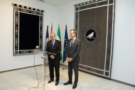 Rueda de prensa de José Ángel Narváez y Pedro Duque. Edificio del Rectorado. Junio de 2018