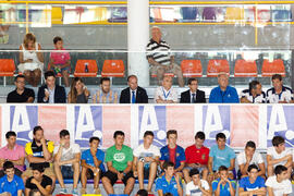 Palco presidencial. Partido clasificatorio entre Club Deportivo UMA Antequera y Universidad de Géneve de Suiza. IX Campeonato de Europa Universitario de Fútbol Sala. Antequera. Julio de 2013