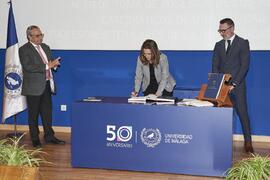 Toma de posesión de Nuria Nebot Gómez de Salazar como profesora titular del Área de Urbanística y Ordenación del Territorio de la Universidad de Málaga. Toma de posesión de nuevos catedráticos y profesores titulares de la Universidad de Málaga. Paraninfo. Noviembre de 2023