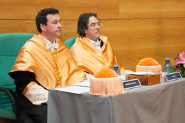 Enrique Navarro Jurado y Manuel Molina Lozano en su investidura como Doctor "Honoris Causa" por la Facultad de Turismo de la Universidad de Málaga. Rectorado. Abril 2016