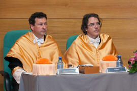 Enrique Navarro Jurado y Manuel Molina Lozano en su investidura como Doctor "Honoris Causa" por la Facultad de Turismo de la Universidad de Málaga. Rectorado. Abril 2016