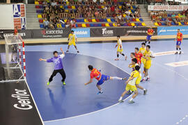 Partido España - Japón. Categoría masculina. Campeonato del Mundo Universitario de Balonmano. Antequera. Junio de 2016