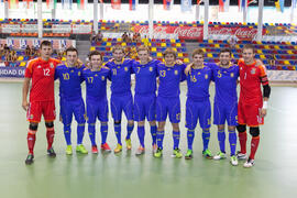 Jugadores de Ucrania. Partido Alemania contra Ucrania. 14º Campeonato del Mundo Universitario de Fútbol Sala 2014 (FUTSAL). Antequera. Julio de 2014