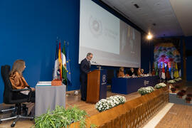 Intervención de Miguel Porras Fernández en la investidura de Kazuyo Sejima como Doctora "Honoris Causa" por la Escuela de Arquitectura de la Universidad de Málaga. Paraninfo. Octubre de 2019