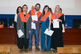 Foto de grupo. Graduación de Másters de la Facultad de Ciencias Económicas y Empresariales de la Universidad de Málaga. Paraninfo. Abril de 2018