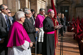 Jesús Catalá Ibáñez y José Ángel Narváez. Acto de la Hermandad de los Estudiantes en la Catedral. Plaza del Obispo, Málaga. Abril de 2019