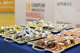 Medallas. Ceremonia de clausura del Campeonato Europeo Universitario de Balonmano. Antequera. Julio de 2017