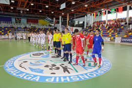 Salto a pista de los equipos. Partido Irán contra Rusia. 14º Campeonato del Mundo Universitario de Fútbol Sala 2014 (FUTSAL). Antequera. Julio de 2014