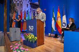Intervención de Miguel Porras. Entrega de la Medalla de Oro de la Universidad de Málaga a la Universidad de Córdoba y a la Universidad de Sevilla. Paraninfo. Junio de 2023