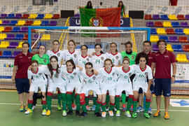 Jugadoras de Portugal. Partido Portugal contra Rusia. 14º Campeonato del Mundo Universitario de Fútbol Sala 2014 (FUTSAL). Antequera. Julio de 2014