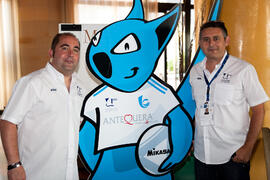David Rodríguez y Juan Carlos Rodríguez. Momentos previos a la ceremonia de apertura del IX Campeonato de Europa Universitario de Fútbol Sala. Antequera. Julio de 2013