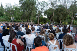 Intervención de José Ángel Narváez. Homenaje al personal jubilado o que cumple 25 años de servicio en la Universidad de Málaga. Jardín Botánico. Junio de 2019