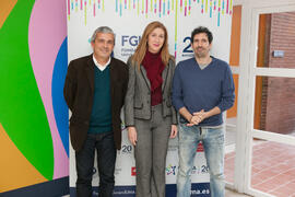 Diego Vera Jurado, Chantal Pérez Hernández y César Bona momentos previos a su conferencia "Dialogando". Facultad de Derecho. Enero de 2017