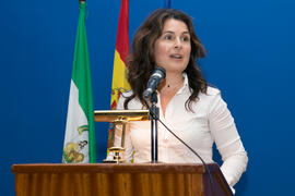Ana José Cisneros en la graduación de Másters de la Facultad de Ciencias Económicas y Empresariales de la Universidad de Málaga. Paraninfo. Abril de 2018