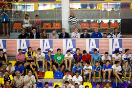 Palco presidencial. Partido clasificatorio entre Club Deportivo UMA Antequera y Universidad de Géneve de Suiza. IX Campeonato de Europa Universitario de Fútbol Sala. Antequera. Julio de 2013