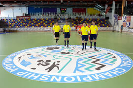 Salto a pista de los equipos. Partido Irán contra Rusia. 14º Campeonato del Mundo Universitario de Fútbol Sala 2014 (FUTSAL). Antequera. Julio de 2014
