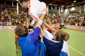 Saludo final. Partido Rusia contra Brasil. 14º Campeonato del Mundo Universitario de Fútbol Sala 2014 (FUTSAL). Antequera. Julio de 2014