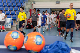 Salto a pista de los equipos. Partido Portugal contra Irán. 14º Campeonato del Mundo Universitario de Fútbol Sala 2014 (FUTSAL). Antequera. Julio de 2014