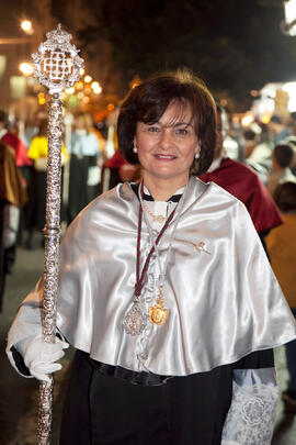Representante de la Universidad de Málaga en el desfile procesional de la Hermandad de los Estudiantes. Abril de 2014