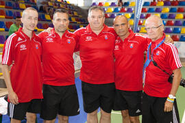 Equipo técnico de Eslovaquia. Partido Ucrania contra Eslovaquia. 14º Campeonato del Mundo Universitario de Fútbol Sala 2014 (FUTSAL). Antequera. Julio de 2014