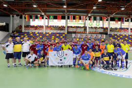 Jugadores de Brasil y Bielorrusia. Partido Brasil contra Bielorrusia. 14º Campeonato del Mundo Universitario de Fútbol Sala 2014 (FUTSAL). Antequera. Julio de 2014
