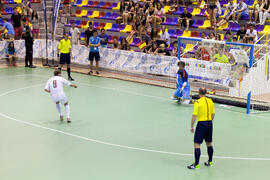 Partido España contra Bielorrusia. 14º Campeonato del Mundo Universitario de Fútbol Sala 2014 (FUTSAL). Antequera. Julio de 2014