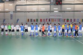 Saludo inicial. Partido Alemania contra Brasil. 14º Campeonato del Mundo Universitario de Fútbol Sala 2014 (FUTSAL). Antequera. Julio de 2014