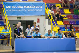 Árbitros de mesa. Partido Rusia - Portugal. Categoría masculina. Campeonato del Mundo Universitario de Balonmano. Antequera. Junio de 2016