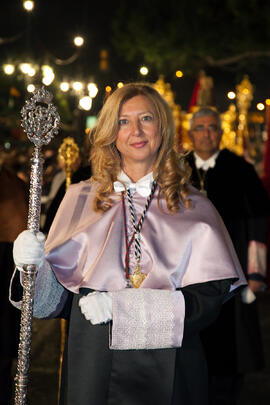 María José Blanca Mena en el desfile procesional de la Hermandad de los Estudiantes. Málaga. Abril de 2014