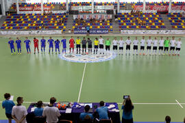 Jugadores de Alemania y Ucrania. Partido Alemania contra Ucrania. 14º Campeonato del Mundo Universitario de Fútbol Sala 2014 (FUTSAL). Antequera. Julio de 2014