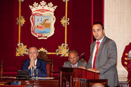 Intervención de Mario Cortés en la entrega de la Medalla de la Ciudad y el título de Hijo Predilecto a Eugenio Chicano. Ayuntamiento de Málaga. Octubre de 2014