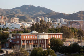 Centro de Investigaciones Médico Sanitarias (CIMES) desde el Jardín Botánico. Campus de Teatinos. Marzo de 2014