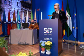 Intervención de Miguel Porras. Investidura de Felipe Romera como Doctor "Honoris Causa" por la por la Escuela Técnica Superior de Ingeniería de Telecomunicación de la Universidad de Málaga. Paraninfo. Marzo de 2022