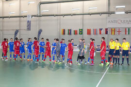 Saludo inicial. Partido República Checa contra Israel. 14º Campeonato del Mundo Universitario de Fútbol Sala 2014 (FUTSAL). Antequera. Julio de 2014