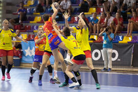 Partido Rumanía - España. Categoría femenina. Campeonato del Mundo Universitario de Balonmano. Antequera. Julio de 2016