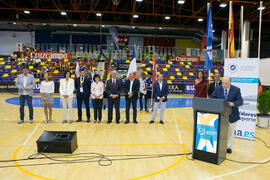 Intervención de Pedro Montiel. Ceremonia de clausura del Campeonato Europeo Universitario de Balonmano. Antequera. Julio de 2017