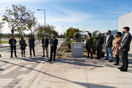Intervención de José Ángel Narváez en la inauguración de la escultura de José Luis Martín García en la Facultad de Estudios y Sociales y del Trabajo de la Universidad de Málaga. Campus de Teatinos. Marzo de 2021