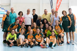Foto de grupo. Partido Universidad de Málaga - Universidad de Valencia. Categoría femenina. Campeonato Europeo Universitario de Balonmano. Antequera. Julio de 2017