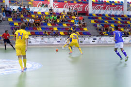 Partido Ucrania contra Brasil. 14º Campeonato del Mundo Universitario de Fútbol Sala 2014 (FUTSAL). Antequera. Julio de 2014