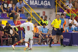 Partido España contra Bielorrusia. 14º Campeonato del Mundo Universitario de Fútbol Sala 2014 (FUTSAL). Antequera. Julio de 2014