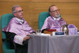 Julián Almaraz y Heliodoro Carpintero en su investidura como Doctor "Honoris Causa" por la Facultad de Psicología de la Universidad de Málaga. Edificio del Rectorado. Mayo de 2019