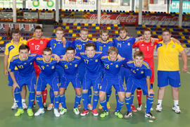 Jugadores de Ucrania. Partido Ucrania contra Eslovaquia. 14º Campeonato del Mundo Universitario de Fútbol Sala 2014 (FUTSAL). Antequera. Julio de 2014