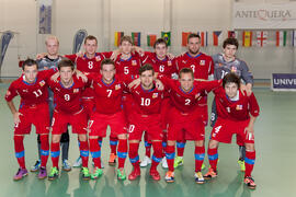 Jugadores de República Checa. Partido Eslovaquia contra República Checa. 14º Campeonato del Mundo Universitario de Fútbol Sala 2014 (FUTSAL). Antequera. Julio de 2014