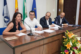 Felisa Ramos, Álvaro García, Salvador Peláez y Giovanni Caprara en la graduación de alumnos del CIE-UMA el Día del Español. Centro Internacional de Español de la Universidad de Málaga. Junio de 2016