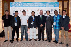 Entrega de premios, de parte de FISU, de la Universidad de Málaga, del ayuntamiento de Antequera y del Comité Organizador. 14º Campeonato del Mundo Universitario de Fútbol Sala 2014 (FUTSAL). Antequera. Julio de 2014