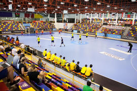 Partido Rumanía - España. Categoría masculina. Campeonato del Mundo Universitario de Balonmano. Antequera. Julio de 2016