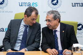 José Ángel Narváez y Pedro Duque. Consejo de Gobierno extraordinario de la Universidad de Málaga. Edificio del Rectorado. Junio de 2018