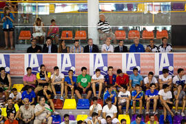 Palco presidencial. Partido clasificatorio entre Club Deportivo UMA Antequera y Universidad de Géneve de Suiza. IX Campeonato de Europa Universitario de Fútbol Sala. Antequera. Julio de 2013